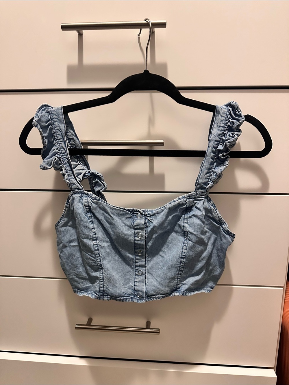 Zara Light Blue Ruffle Strap Denim Crop Top